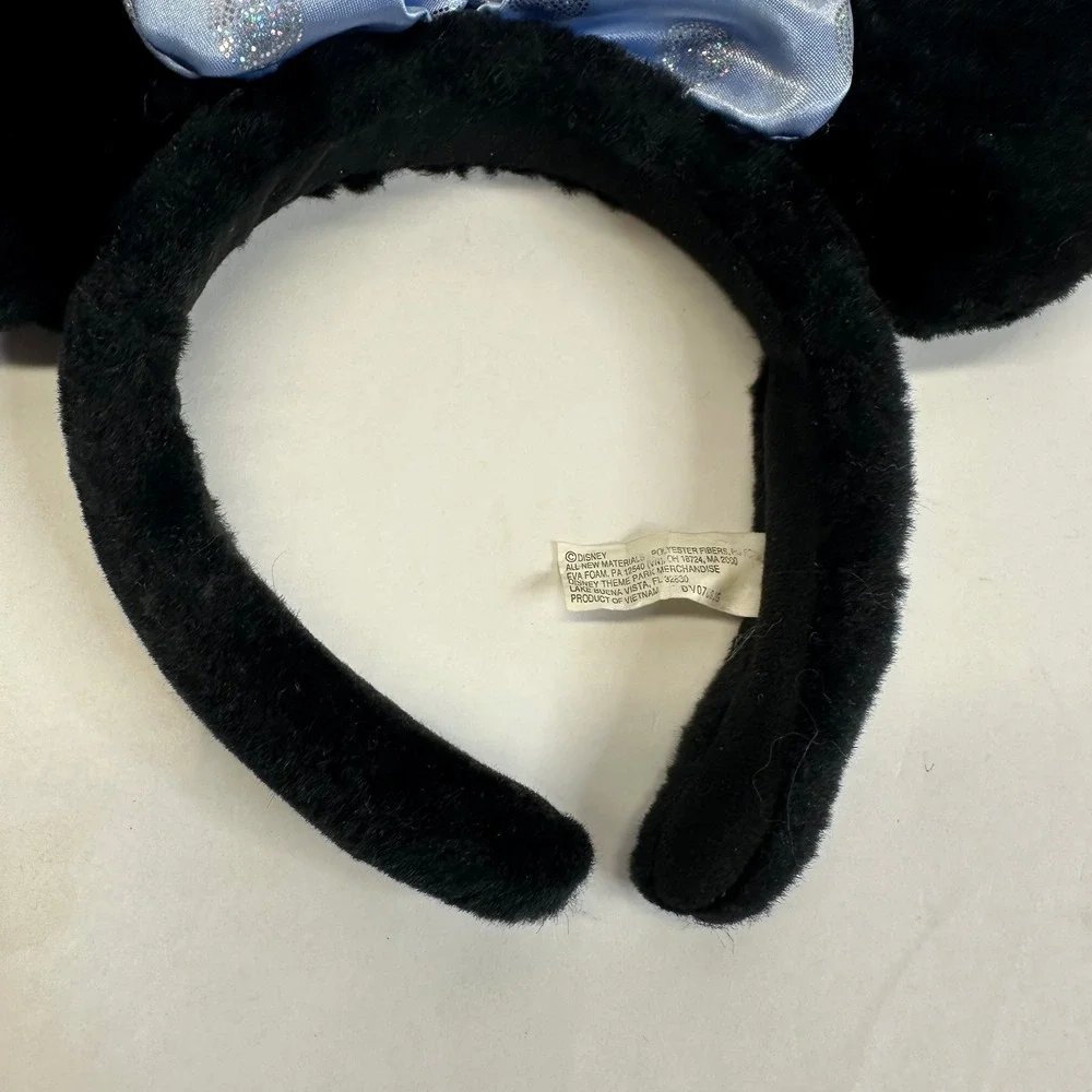 Vintage Disney Parks Minnie Mouse Ears Headband Black Blue Glitter Polka Dot Bow